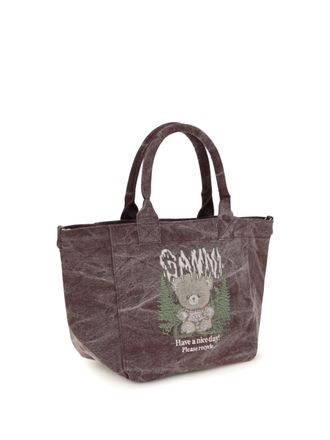 Ganni Soft Teddy-Effect Cotton Tote Bag - Brown