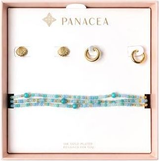 Panacea Shell Stud, Huggie Hoop Earrings & Beaded Stretch Bracelets Set in Turquoise at Nordstrom Rack