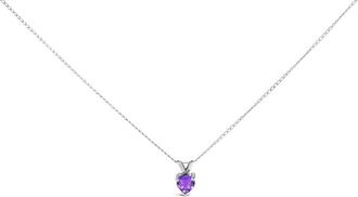 House of Brilliance 14K White Gold 5X5 MM Heart Shaped Purple Amethyst Solitaire Pendant Necklace
