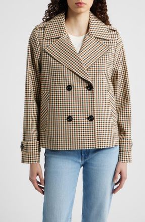 London Fog Water Resistant Double Breasted Short Trench Coat in Check at Nordstrom, Size X-Small