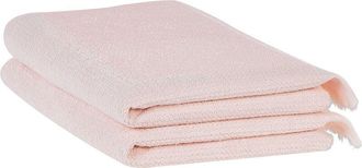 Beliani Beliani - Conjunto De 2 Toallas De Algod&oacute;n Rosa Pastel Rizo Textura Borlas Ba&ntilde;o Atiu
