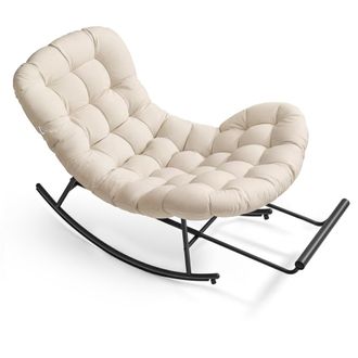 Vasagle Silla mecedora con reposapi&eacute;s extra&iacute;ble de acero color beige