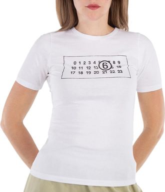 Maison Margiela Numbers Logo Closed Neck Cotton T-Shirt, Size Small