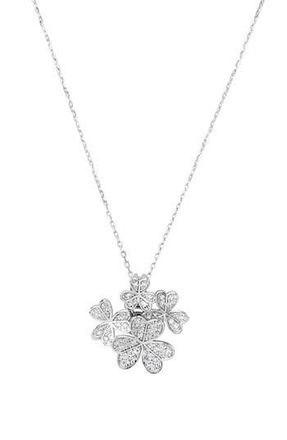 Suzy Levian Sterling Silver Cubic Zirconia Flower Cluster Pendant Necklace in White at Nordstrom Rack, Size 18 In