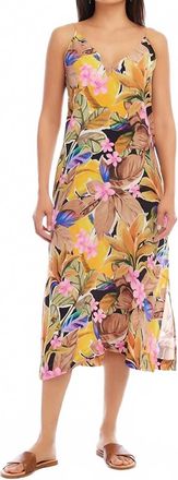 Karen Kane Taryn Tropical Side Midi Slit Dress In Island Flower Print
