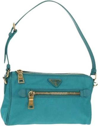 Prada Pre-owned Shoulder Bags, female, Blue, Size: ONE SIZE Pre-owned Vintage Nylon Shoulder Bag