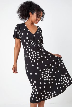 Roman Polka Dot Stretch Midi Dress
