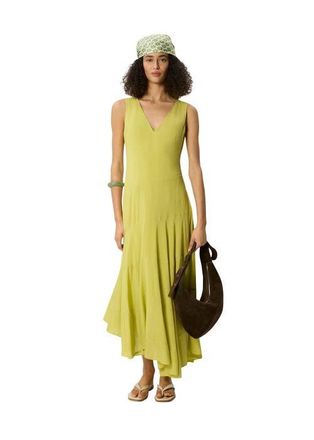 Whistles V-Neck Tiered Sleeveless Midi Dress in Pale Green at Nordstrom, Size 14