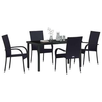 Berkfield Home Stylish 5 Piece Garden Dining Set Black Poly Rattan