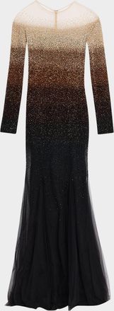 Pamella Roland Ombre Signature Sequin Illusion Trumpet Gown