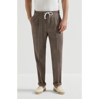 Brunello Cucinelli Trousers with drawstring and double pleats in Hazelnut at Nordstrom, Size 46 It