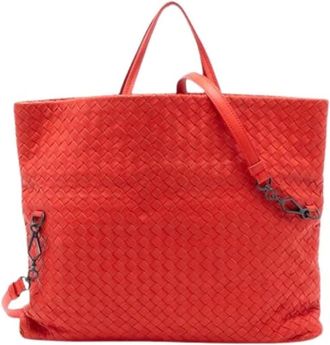 Bottega Veneta Pre-owned Tote Bags, female, Red, Size: ONE SIZE Pre-owned Woven Leather Satchel