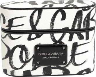 Dolce & Gabbana Monogram Print Logo Airpods Hoesje - unisex - Telefoonaccessoires - Wit - ONE Size - Leer - Accessoires