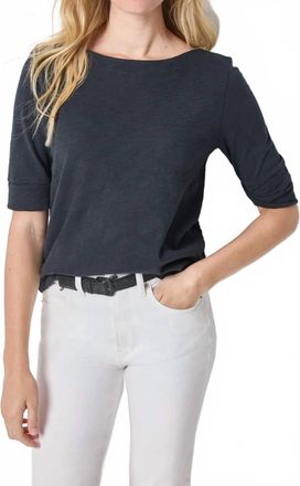 Lilla P Cuffed Sleeve Boatneck Top In Black