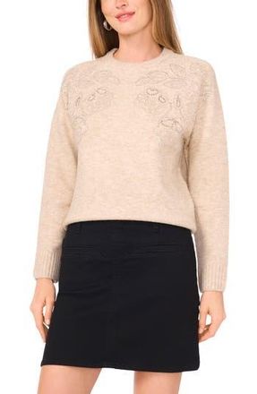 Vince Camuto Bead Detail Crewneck Sweater in Oatmeal at Nordstrom Rack, Size X-Large P