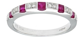 Jewelco London 9ct White Gold Diamond Square Ruby Spacers Eternity Ring 2mm - PR0AXL8553WRU