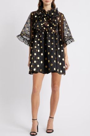 Sister Jane Swing Spot Organza Babydoll Minidress in Black at Nordstrom, Size X-Small