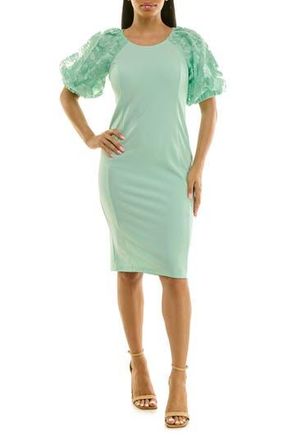 Nina Leonard Floral Sleeve Sheath Dress in Mint at Nordstrom Rack, Size X-Large