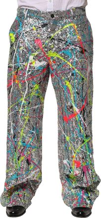 Dolce & Gabbana Mens Multicolor Sequined Embellished Pants Nylon Silk Elastane
