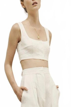 Le Kasha Womens Jirja Linen Crop Top In Cream