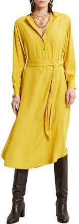 ottod'Ame Silk-Blend Midi Dress With Sash in Yellow at Nordstrom, Size 44 It