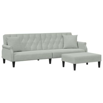 vidaXL Vidaxl - Sof&aacute; Cama 2 Plazas Con Almohadas Taburete Terciopelo Gris Claro