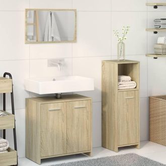 Berkfield Home Practical 3 Piece Bathroom Furniture Set Sonoma Oak Engineered Wood in Light Tan