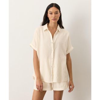 Pact Organic Cotton Coastal Double Gauze Relaxed Shirt in Cream at Nordstrom, Size Xx-Large