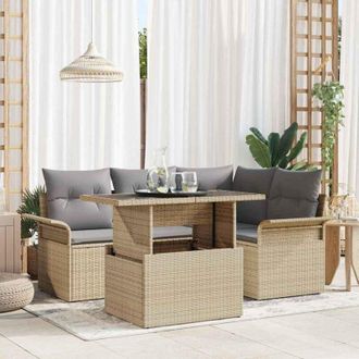 vidaXL Vidaxl - Conjunto De Sof&aacute; De Jard&iacute;n Con Coj&iacute;n 5 Pcs Beige Polirat&aacute;n