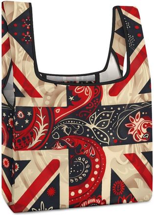 Generic British Paisley Flag Shopping Bag Reusable Grocery Tote Bag Foldable Handbag for Travel Picnic