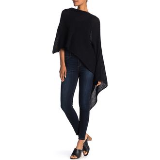 Portolano Lightweight Lambswool Cowl Neck Poncho in Black at Nordstrom Rack