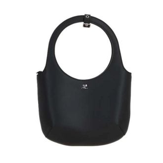 Courr&egrave;ges Zwarte leren handtas met metalen logo - Dames - Handtassen - Zwart - ONE Size - Leer - Tassen