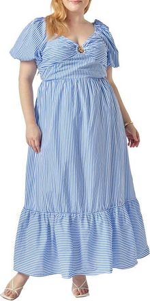 English Factory Starfish Striped Midi Dress in White/blue at Nordstrom, Size 2X