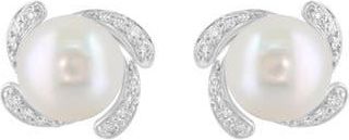 Effy Sterling Silver Freshwater Pearl & Diamond Stud Earrings in White at Nordstrom Rack