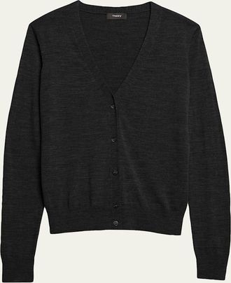 Theory V-Neck Button-Front Regal Wool Cardigan