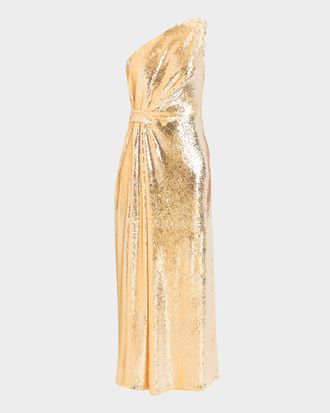 Milly Porsha One-Shoulder Sequin Maxi Dress