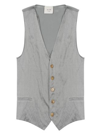 Alysi Soft Grey Sleeveless Vest with Textured Fabric and Button Detail