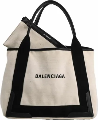 Balenciaga Black White Canvas Handbag Tote Bag (Pre-Owned)