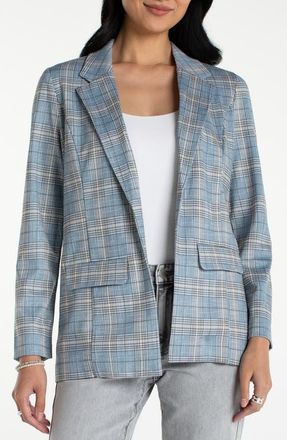 Liverpool L.A. Plaid Open Front Boyfriend Blazer in Shadow Blue at Nordstrom, Size X-Large P
