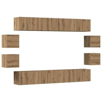 Berkfield Home Wall Mounted TV cabinets 8 pcs Artisan Oak Engineered Wood in Brown