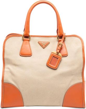 Prada Pre-owned Prada Saffiano Trimmed Canvas Canapa Satchel Ladies DZWQI5D1SXRN4FCH