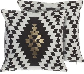 Beliani Juego De 2 Cojines Decorativos De Algod&oacute;n Blanco Y Negro Patr&oacute;n De Diamantes 45 X 45 Cm Estampado Geom&eacute;trico Accesorios De Decoraci&oacute;n Coleus