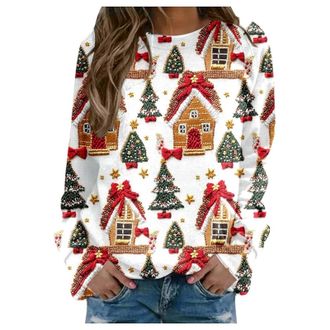Generic Christmas Jumpers for Women UK 2025 Ugly Xmas Autumn Winter Sweatshirts Ladies Tops Long Sleeve Fall Oversized Outfits Elegant Funny Round Neck Long S