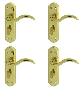 Loops 4x PAIR Spiral Sculpted Handle on Bathroom Backplate 180 x 48mm Polished Brass