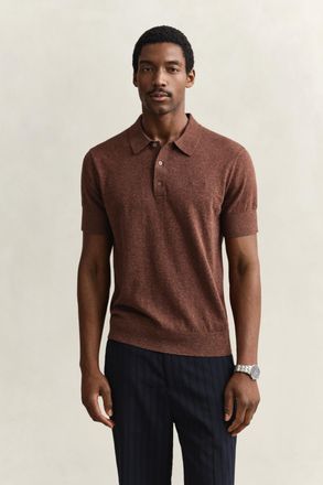 GANT Men Slub Cotton Blend Short Sleeve Polo Sweater (XXXL) HAZELNUT MELANGE
