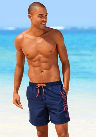 s.Oliver Badeshorts S.OLIVER, Herren, Gr. XXL (58/60), N-Gr, blau (marine), Microfaser, Polyester, Badehosen Badeshorts, mit trendigem Logoprint