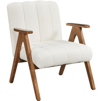 Yaheetech Sill&oacute;n De Sal&oacute;n Con Patas De Madera Maciza Respaldo Y Coj&iacute;n De Asiento Acolchado Sill&oacute;n Relax Tapizado En Tela Bucle Para Rincones De Lectura Salas De