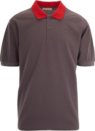 Marni Truffle Piqu&egrave; Contrast Collar Cotton Polo Shirt