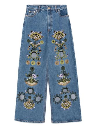 Cynthia Rowley embroidered wide-leg jeans - Blue