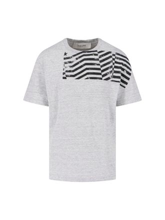 Golden Goose Flag Print T-Shirt - Grey